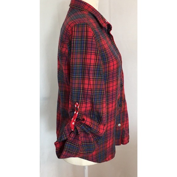 Victoria’s Secret Pink Red Navy Blue Plaid Button Up Pajama Sleep Shirt Medium - Picture 4 of 12